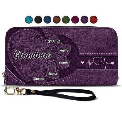 Grandma's Little Sweethearts - Personalized Leather Long Wallet, Mother's Day Gift for Grandma & Mom