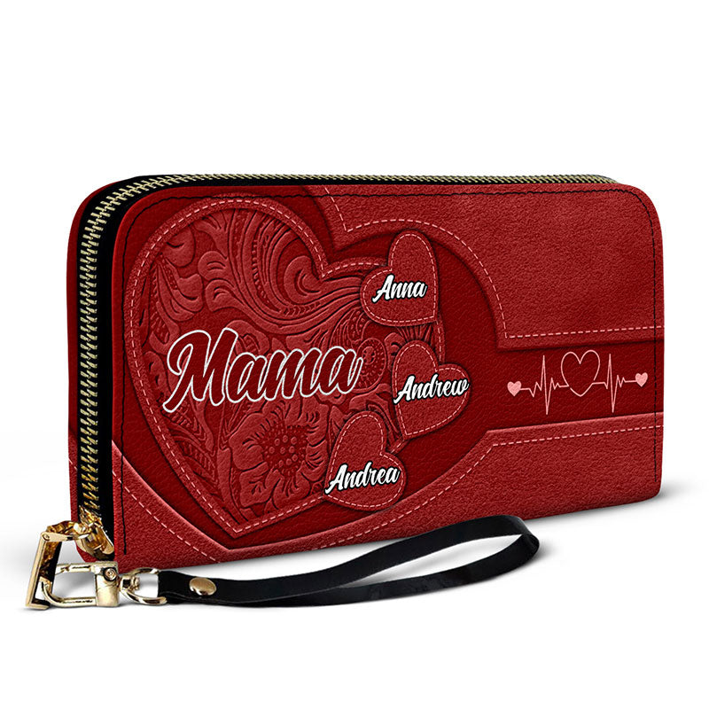 Grandma's Little Sweethearts - Personalized Leather Long Wallet, Mother's Day Gift for Grandma & Mom