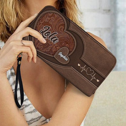 Grandma's Little Sweethearts - Personalized Leather Long Wallet, Mother's Day Gift for Grandma & Mom