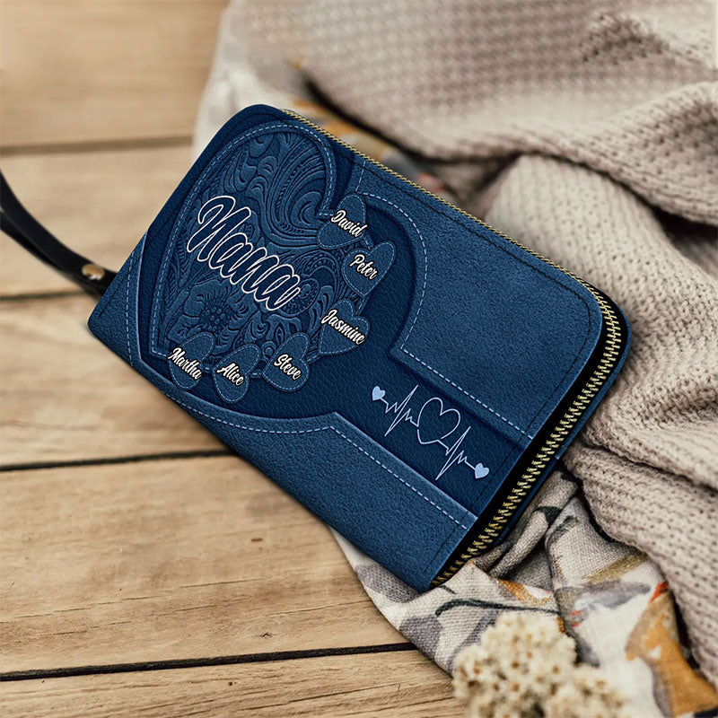 Grandma's Little Sweethearts - Personalized Leather Long Wallet, Mother's Day Gift for Grandma & Mom
