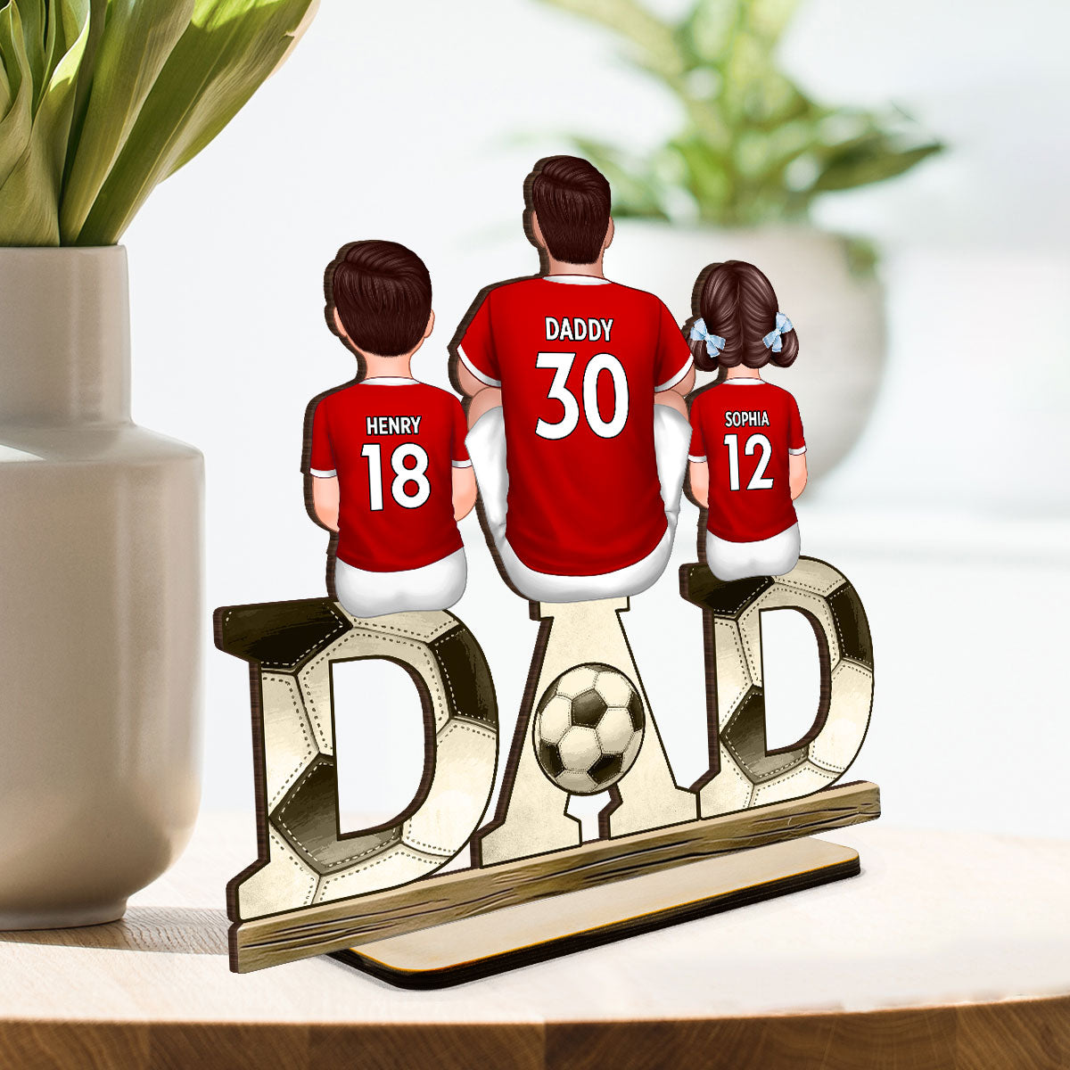 Soccer Dad And Kids Back View Personalized Standing Wooden Plaque, Father's Day Gift for Husband, Gift for Dad