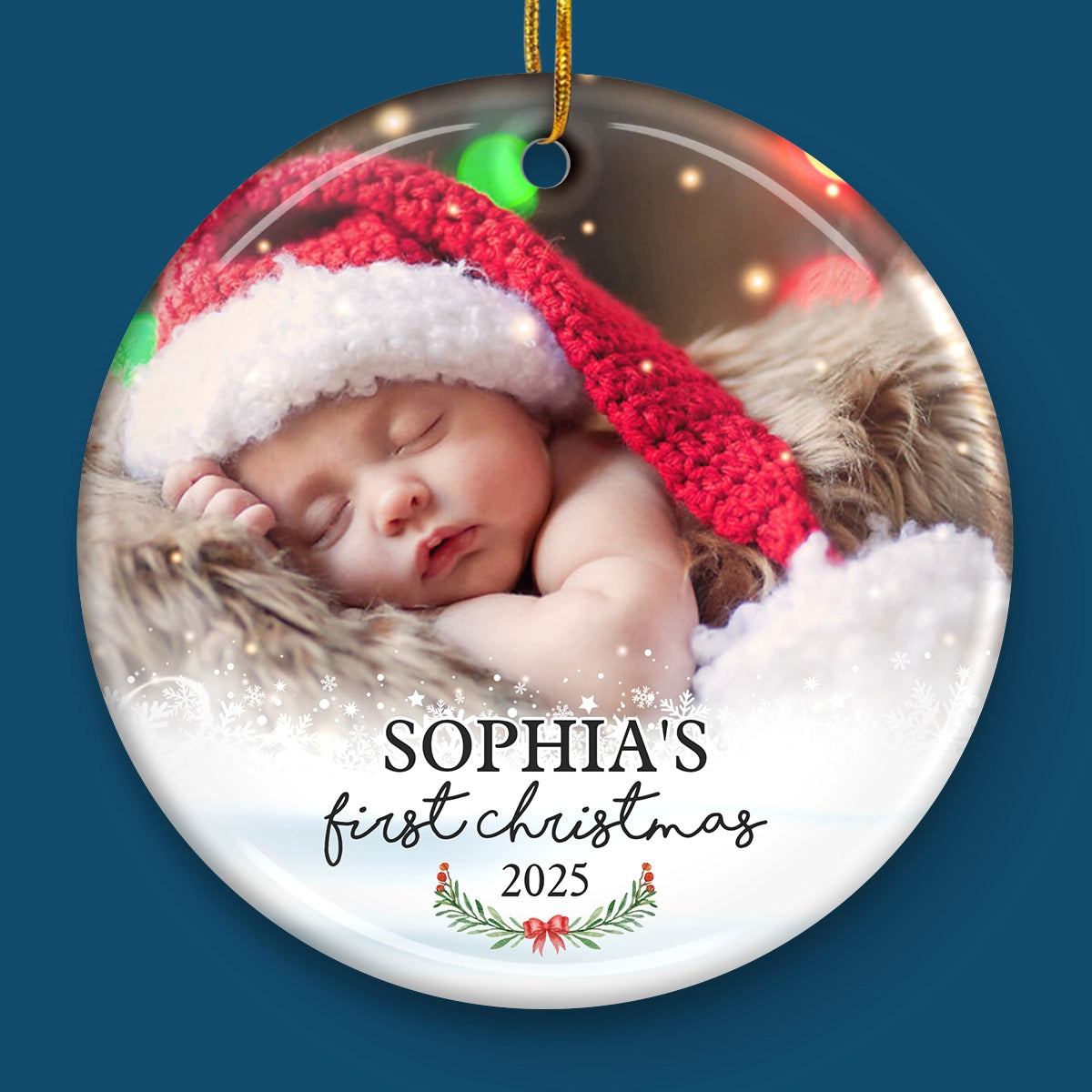 Baby First Christmas - Personalized Custom Round Shaped Ceramic Photo Christmas Ornament - Upload Image, Gift For Family, Christmas Gift