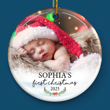 Baby First Christmas - Personalized Custom Round Shaped Ceramic Photo Christmas Ornament - Upload Image, Gift For Family, Christmas Gift