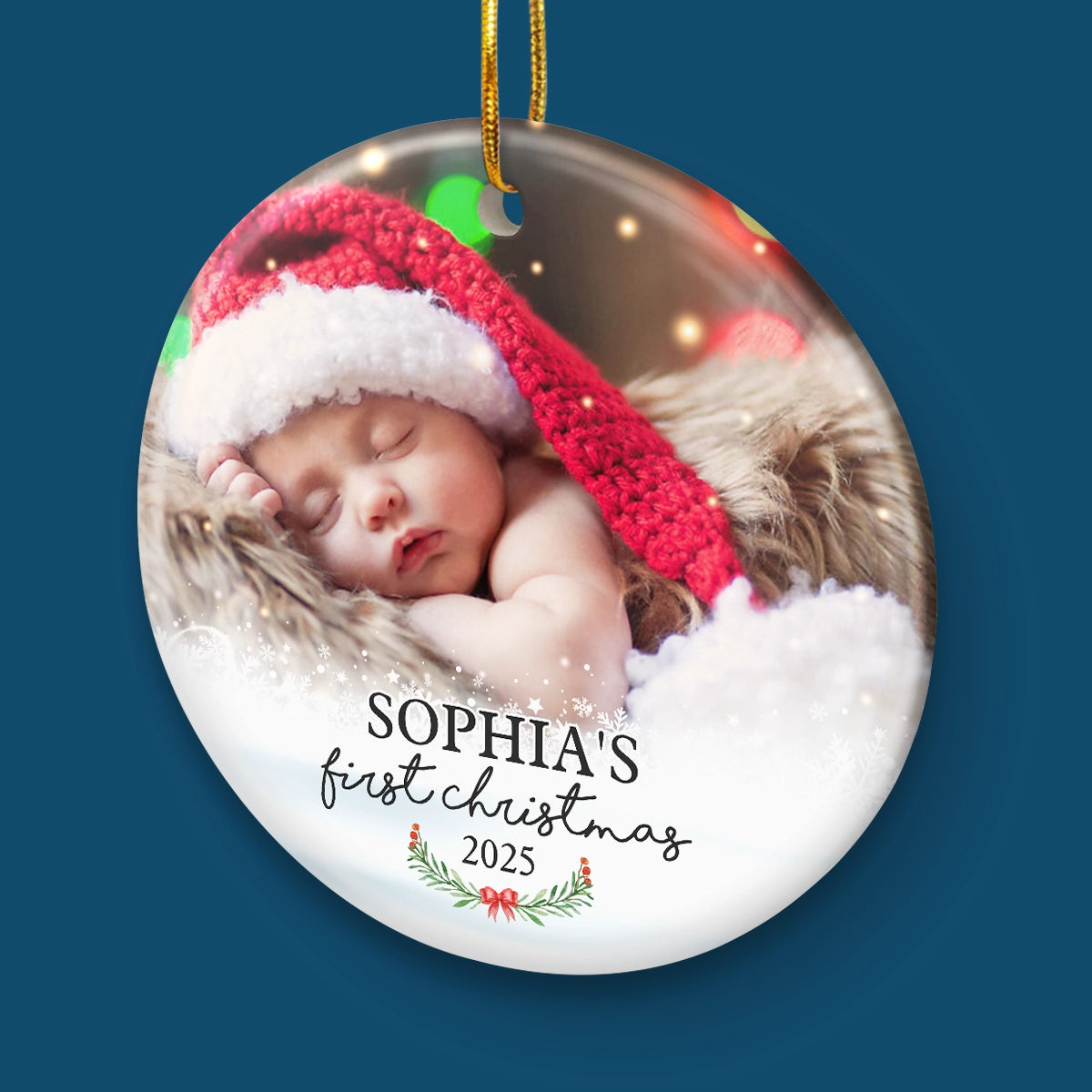 Baby First Christmas - Personalized Custom Round Shaped Ceramic Photo Christmas Ornament - Upload Image, Gift For Family, Christmas Gift