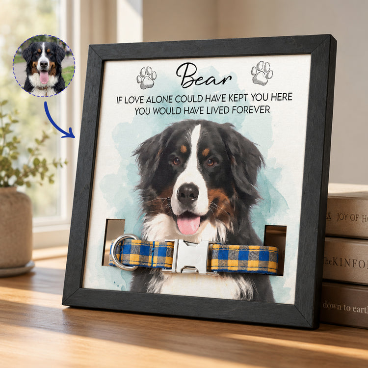 Pet Collar Frame Keepsake Custom Pet Portrait Watecolor Art - Personalized Frame