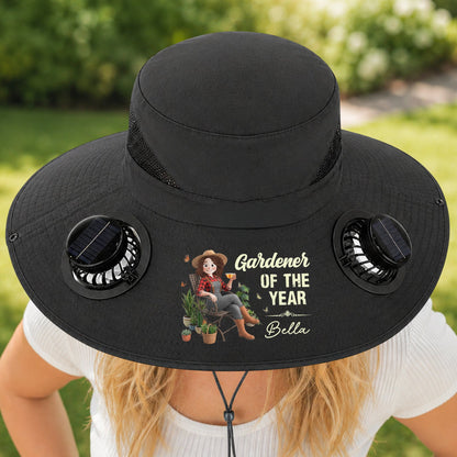 Plant Lady Gardener Of The Year Gift For Her - Personalized Solar Fan Hat, Gift for Gardener