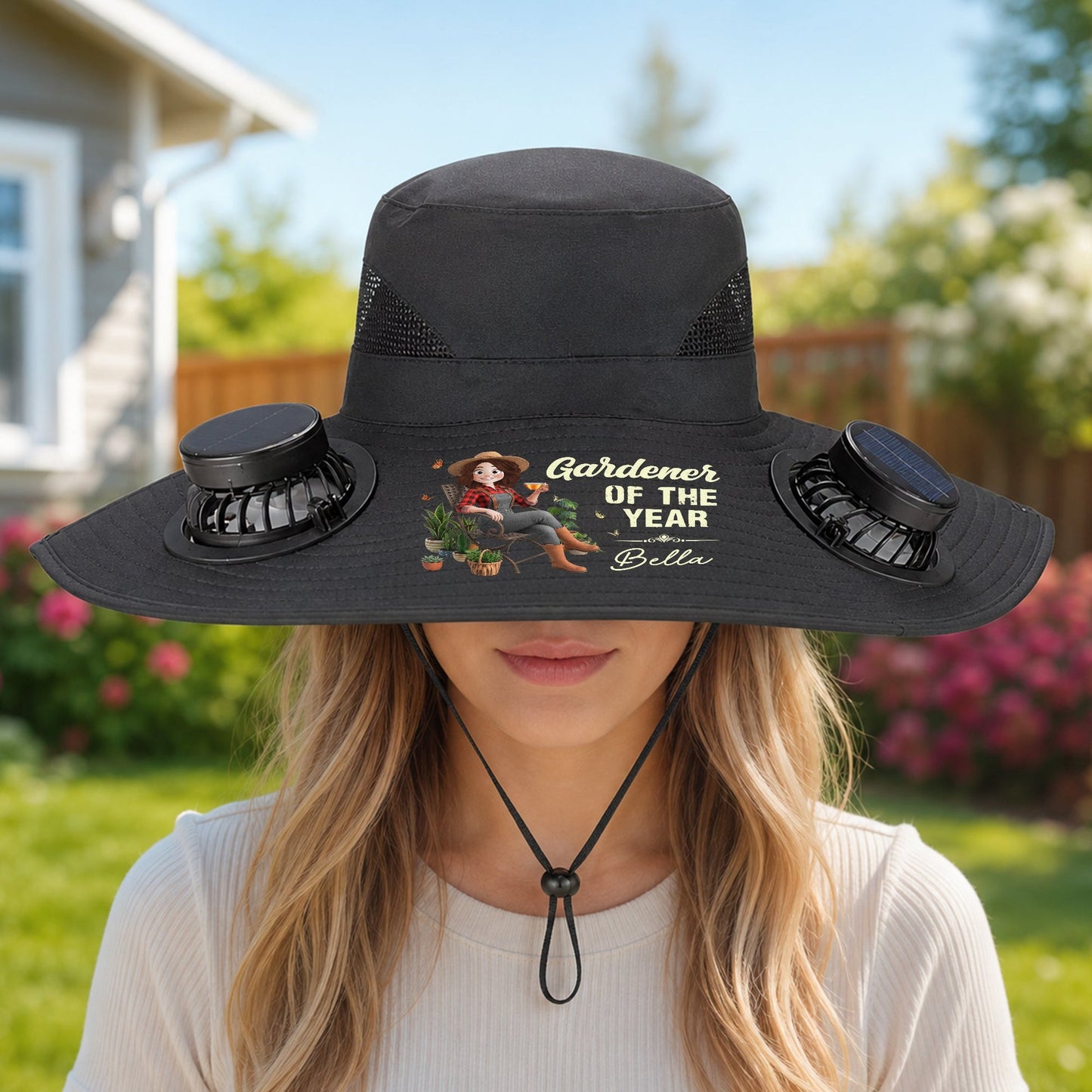 Plant Lady Gardener Of The Year Gift For Her - Personalized Solar Fan Hat, Gift for Gardener
