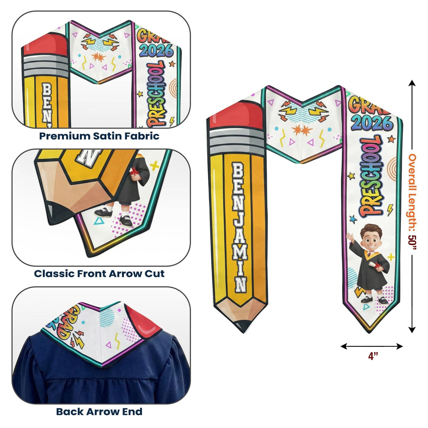 Preschool Kindergarten Graduation - Personalized Graduation Stole for Boy & Girl
