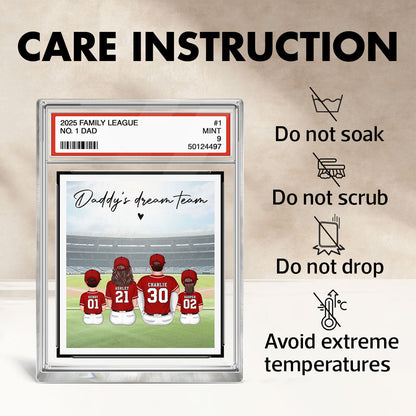 Baseball No. 1 Dad Man & Kids Sitting Trading Card Style, Personalized Acrylic Block Plaque, Father's Day Gift