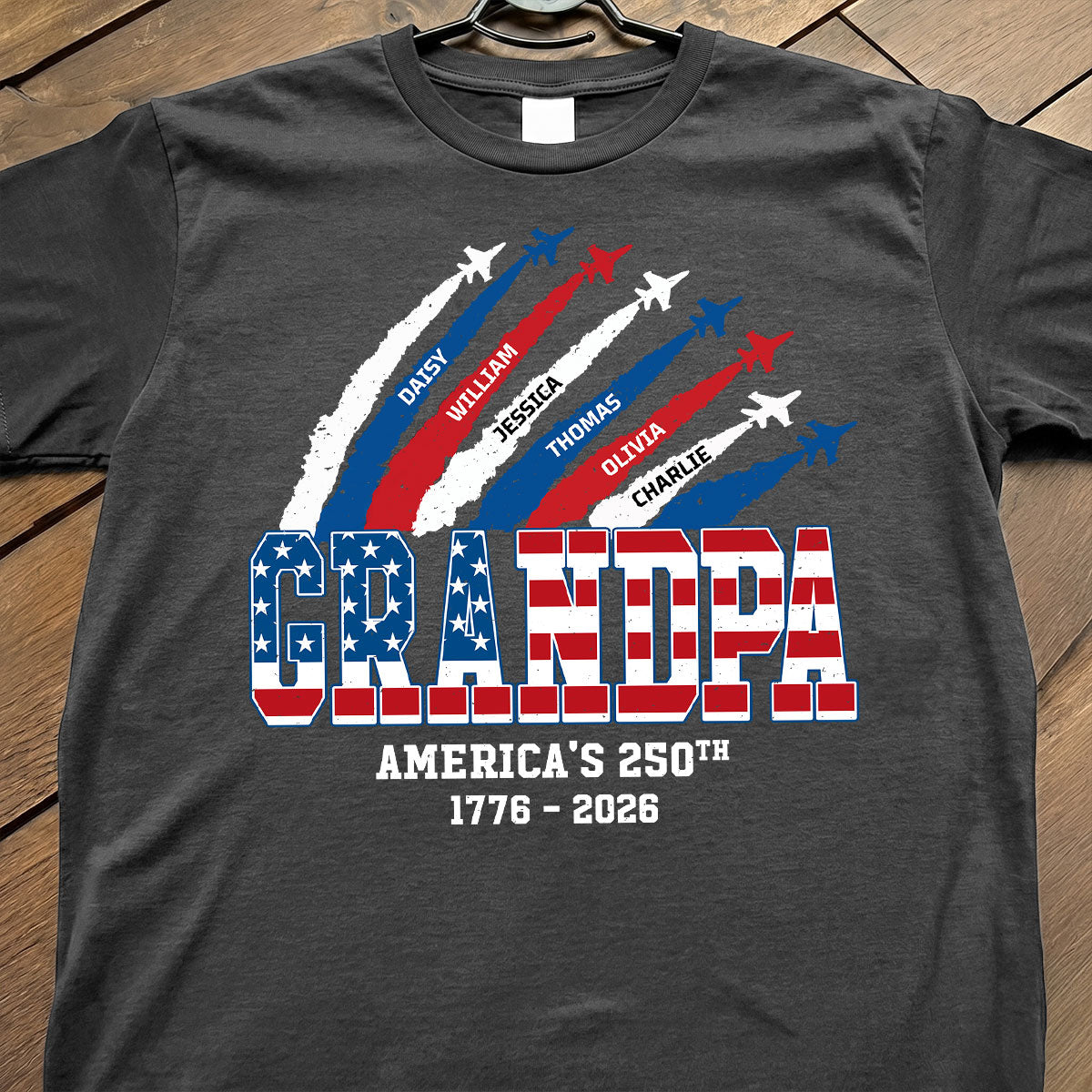 Proud Dad Grandpa Nation Flag American 250th Anniversary - Personalized Shirt - Cool Father's Day Gift For Dad, Grandpa