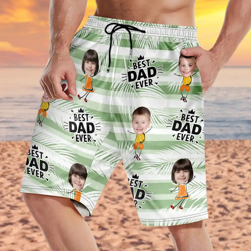 Father's Day Gifts, Custom Photo Best Dad Grandpa Ever - Personalized Unisex Beach Shorts