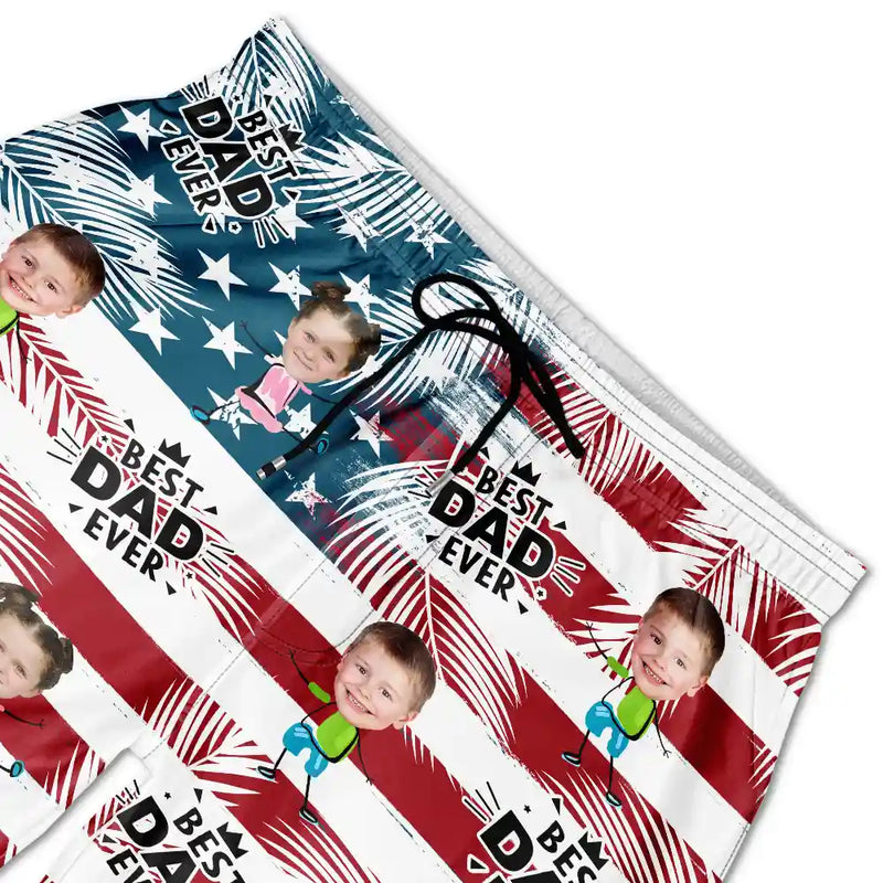 Father's Day Gifts, Custom Photo Best Dad Grandpa Ever - Personalized Unisex Beach Shorts