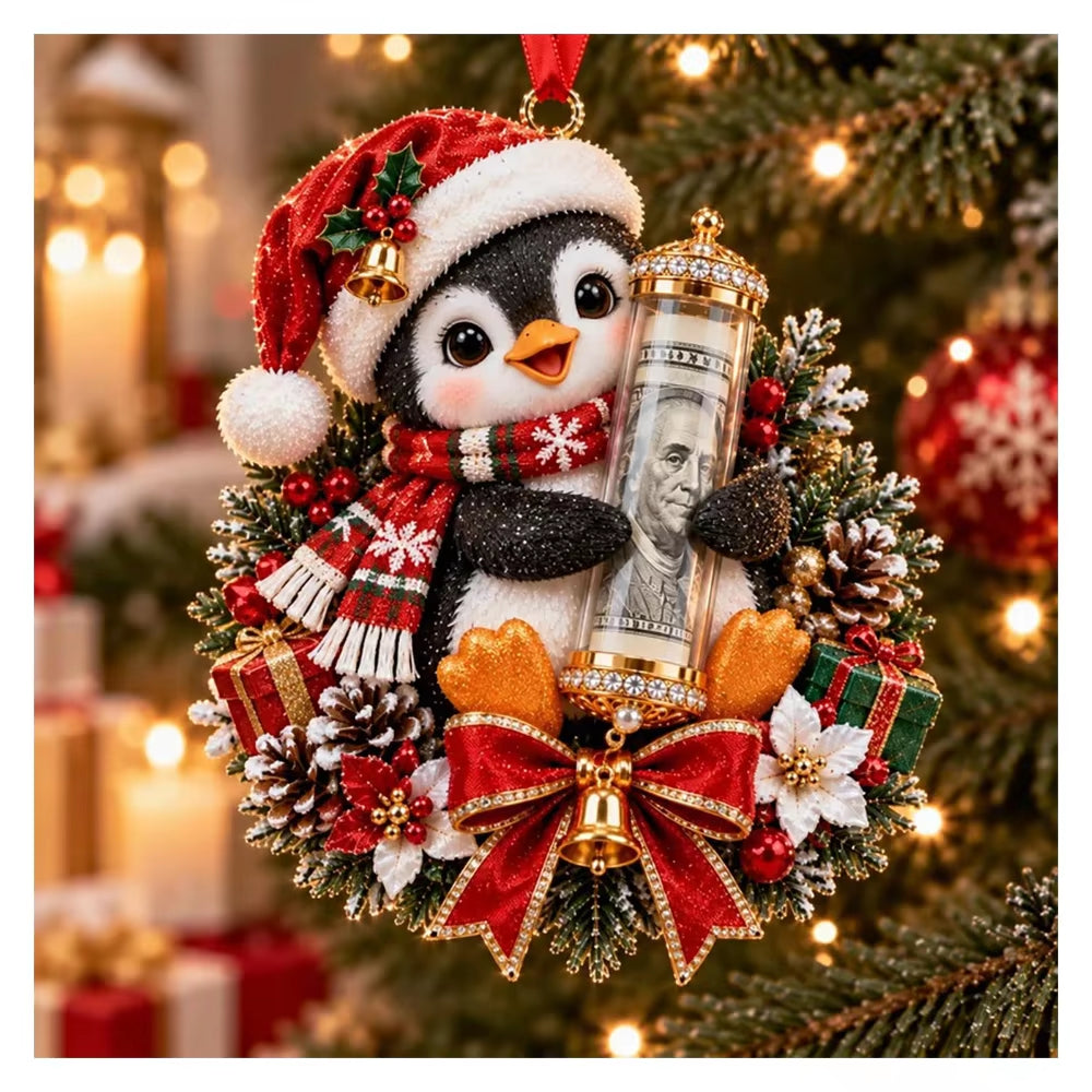 Personalized Christmas Animal Money Holder Ornament, Cute Acrylic Cash Gift for Kids and Family