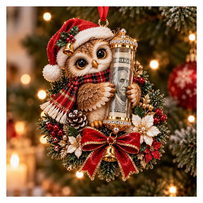 Personalized Christmas Animal Money Holder Ornament, Cute Acrylic Cash Gift for Kids and Family