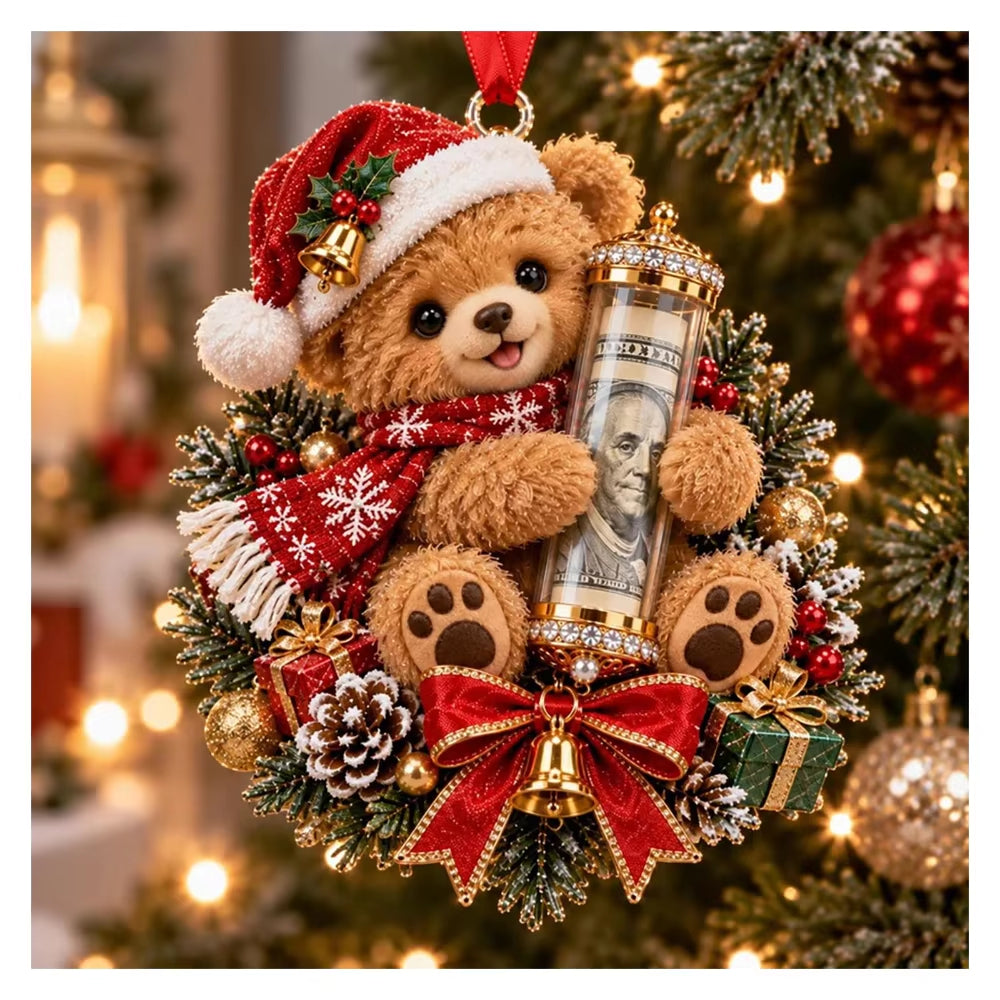 Personalized Christmas Animal Money Holder Ornament, Cute Acrylic Cash Gift for Kids and Family