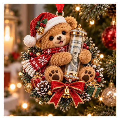 Personalized Christmas Animal Money Holder Ornament, Cute Acrylic Cash Gift for Kids and Family