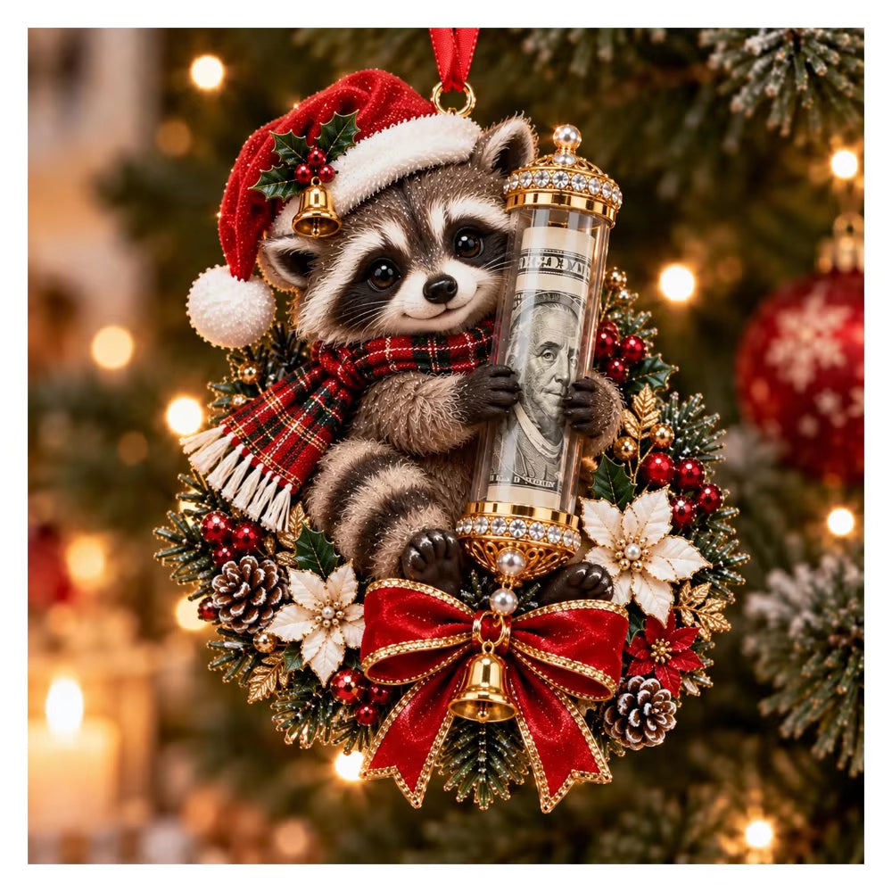 Personalized Christmas Animal Money Holder Ornament, Cute Acrylic Cash Gift for Kids and Family