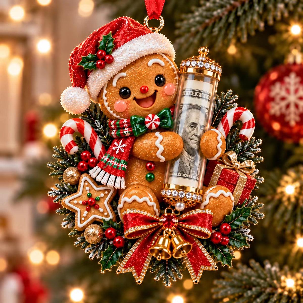 Personalized Christmas Animal Money Holder Ornament, Cute Acrylic Cash Gift for Kids and Family