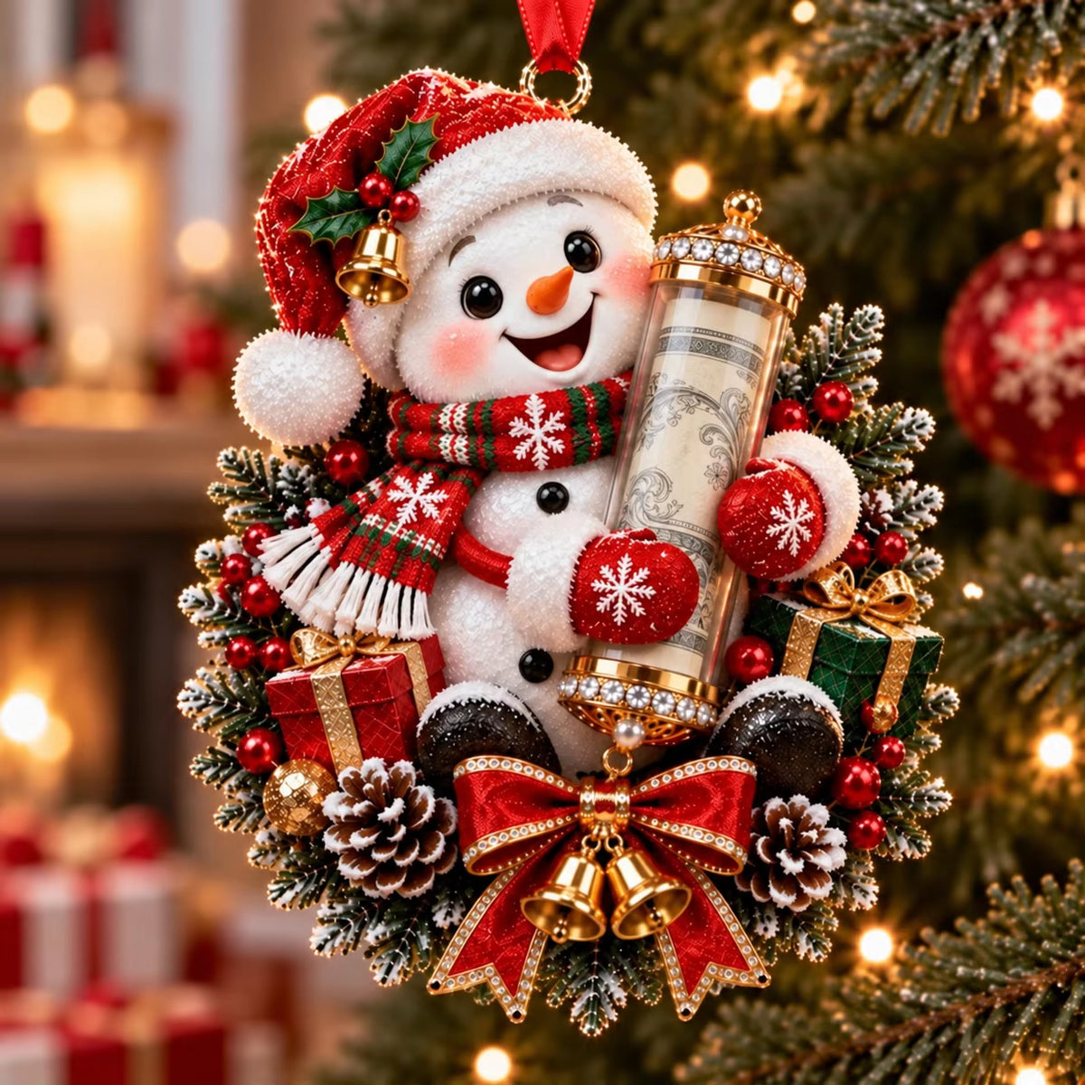 Personalized Christmas Animal Money Holder Ornament, Cute Acrylic Cash Gift for Kids and Family