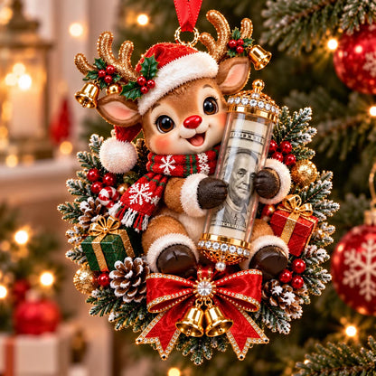 Personalized Christmas Animal Money Holder Ornament, Cute Acrylic Cash Gift for Kids and Family