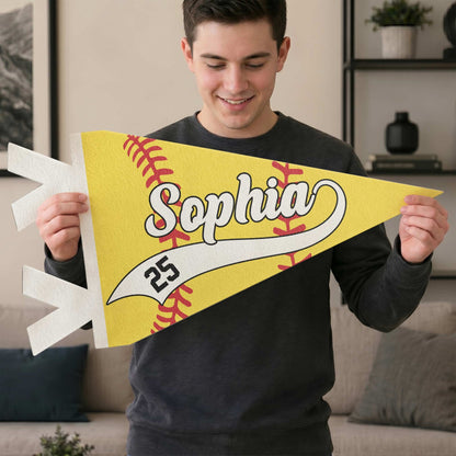 Sports Player Custom Name And Number - Personalized Pennant, Basketball Baseball Softball Custom Pennant, Gift for Players
