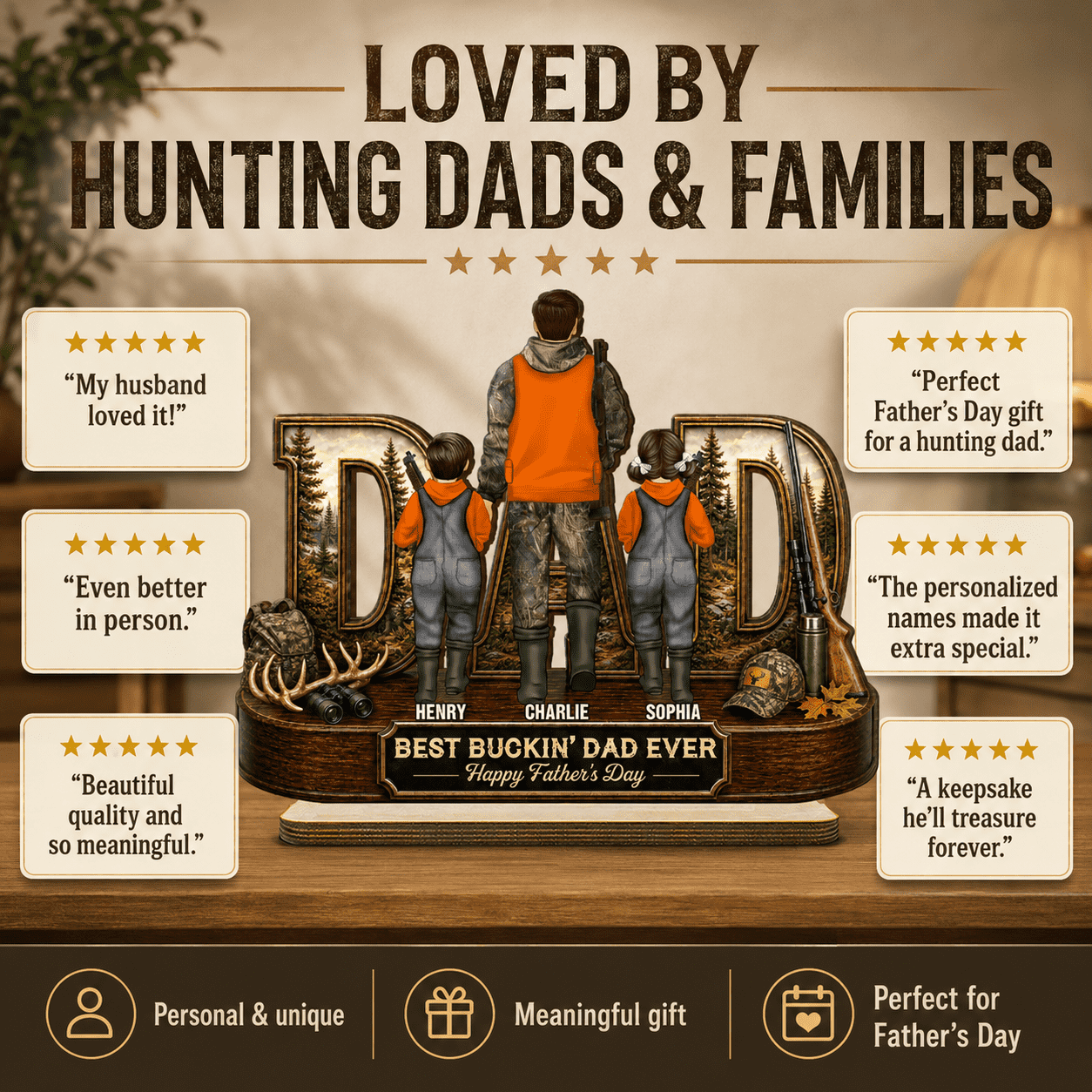 Hunting Dad Best Buckin' Dad Ever - Personalized 2-Layered Wooden Plaque - Unique Father's Day Gift For Hunting Dad, Husband