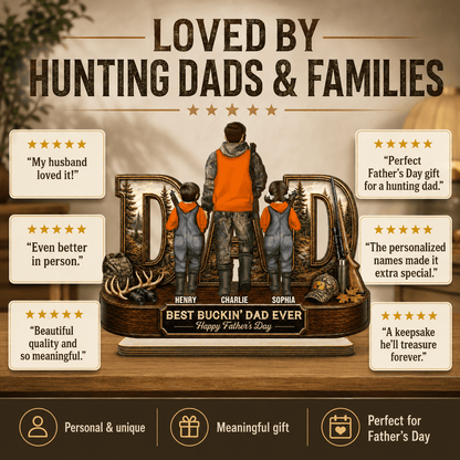 Hunting Dad Best Buckin' Dad Ever - Personalized 2-Layered Wooden Plaque - Unique Father's Day Gift For Hunting Dad, Husband