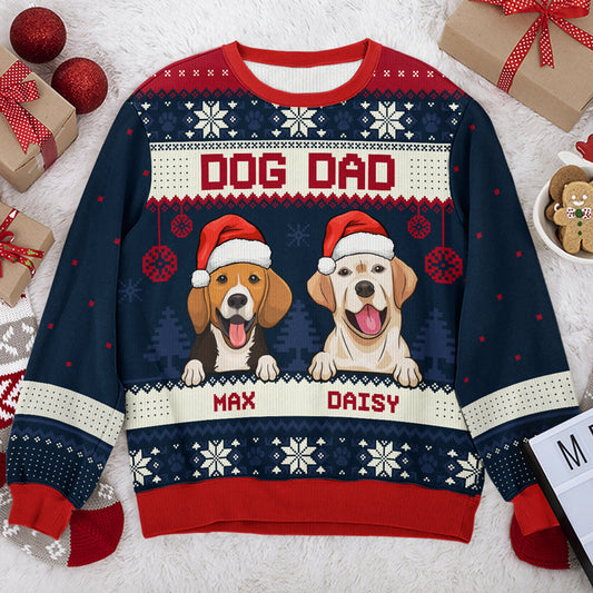 Merry Christmas, Dog Mom Dog Dad Ugly Sweater - Personalized Custom Unisex Ugly Christmas Sweatshirt, All-Over-Print Sweatshirt - Gift For Dog Lovers, Pet Lovers, Christmas Gift