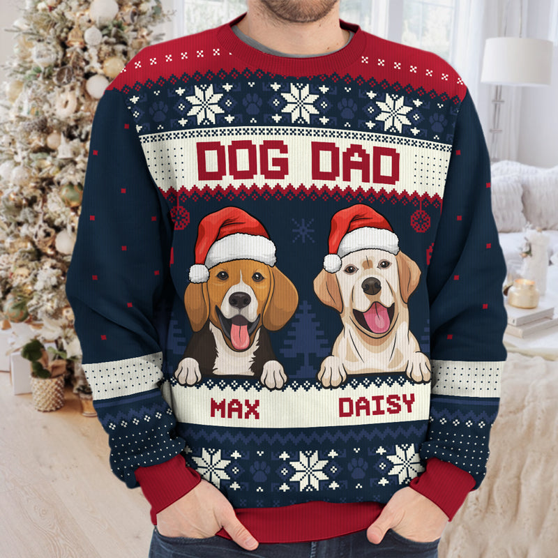 Merry Christmas, Dog Mom Dog Dad Ugly Sweater - Personalized Custom Unisex Ugly Christmas Sweatshirt, All-Over-Print Sweatshirt - Gift For Dog Lovers, Pet Lovers, Christmas Gift