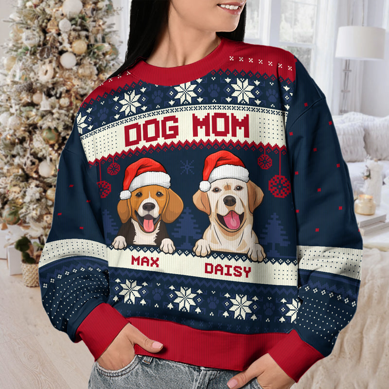 Merry Christmas Dog Dad Dog Mom Ugly Sweater - Personalized Unisex Ugly Christmas Sweatshirt, All-Over-Print Sweatshirt - Gift For Dog Lovers, Pet Lovers, Christmas New Arrival Gift
