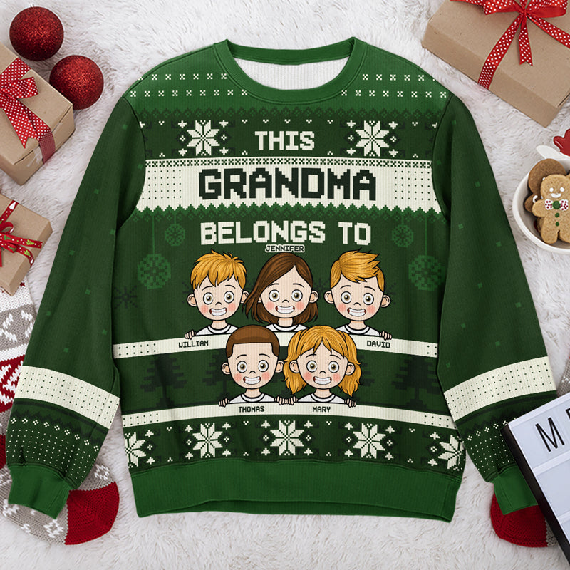 This Grandma Belongs To Ugly Sweater - Family Personalized Custom Ugly Sweatshirt - Unisex Wool Jumper - New Arrival Christmas Gift For Grandma, Grandparents