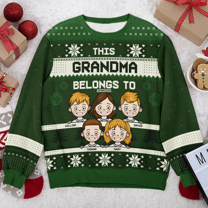 This Grandma Belongs To Ugly Sweater - Family Personalized Custom Ugly Sweatshirt - Unisex Wool Jumper - New Arrival Christmas Gift For Grandma, Grandparents