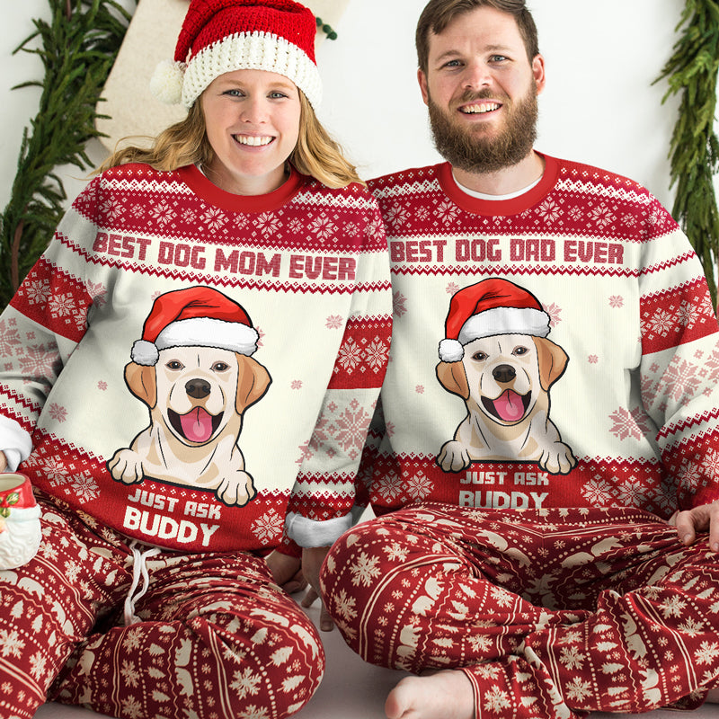 Best Dog Mom Ever Ugly Sweater - Personalized Custom Unisex Ugly Christmas Sweatshirt, Wool Sweatshirt, All-Over-Print Sweatshirt - Gift For Dog Lovers, Pet Lovers, Christmas Gift