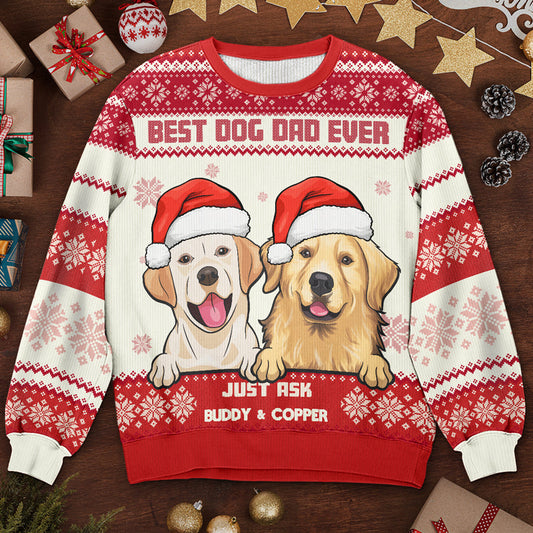 Best Dog Mom Ever Ugly Sweater - Personalized Custom Unisex Ugly Christmas Sweatshirt, Wool Sweatshirt, All-Over-Print Sweatshirt - Gift For Dog Lovers, Pet Lovers, Christmas Gift