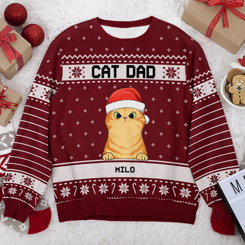 I'm A Happy Cat Dad Cat Mom Ugly Sweater - Personalized Custom Unisex Ugly Christmas Sweatshirt, All-Over-Print Sweatshirt - Gift For Cat Lovers, Pet Lovers, Christmas Gift