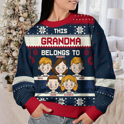 This Grandma Belongs To Ugly Sweater - Family Personalized Custom Ugly Sweatshirt - Unisex Wool Jumper - New Arrival Christmas Gift For Grandma, Grandparents