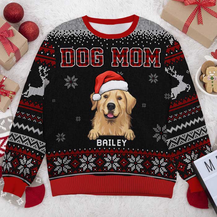Best Dog Mom & Dog Dad Ever Ugly Sweater - Personalized Custom Unisex Ugly Christmas Sweatshirt, Wool Sweatshirt, All-Over-Print Sweatshirt - Gift For Dog Lovers, Pet Lovers, Christmas Gift
