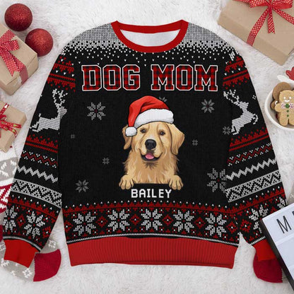 Best Dog Mom & Dog Dad Ever Ugly Sweater - Personalized Custom Unisex Ugly Christmas Sweatshirt, Wool Sweatshirt, All-Over-Print Sweatshirt - Gift For Dog Lovers, Pet Lovers, Christmas Gift