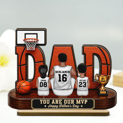 Basketball Dad Legend Daddy's Dream Team - Personalized 2-Layered Wooden Plaque - Unique Father's Day Gift For Dad, Husband, Basketball Fans