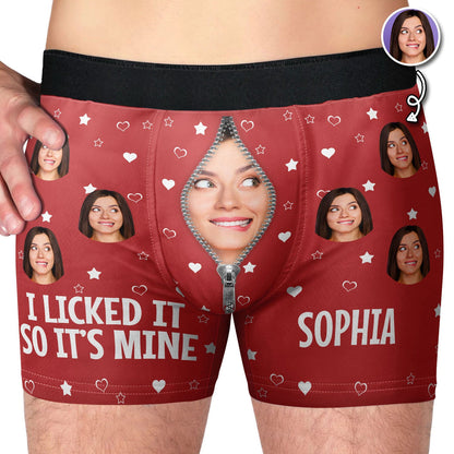 Custom Photo Orgasm Donor I Licked It So It's Mine - Funny Underwear Gift For Husband, Boyfriend - Personalized Men's Boxer Briefs