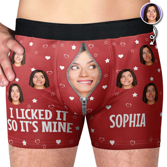 Custom Photo Orgasm Donor I Licked It So It's Mine - Funny Underwear Gift For Husband, Boyfriend - Personalized Men's Boxer Briefs