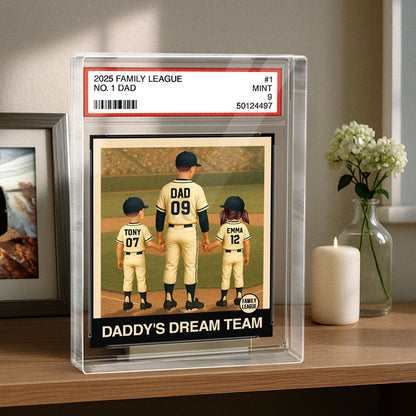 Baseball No. 1 Dad Grandpa Man & Kids Trading Card Style - Personalized Acrylic Block Plaque