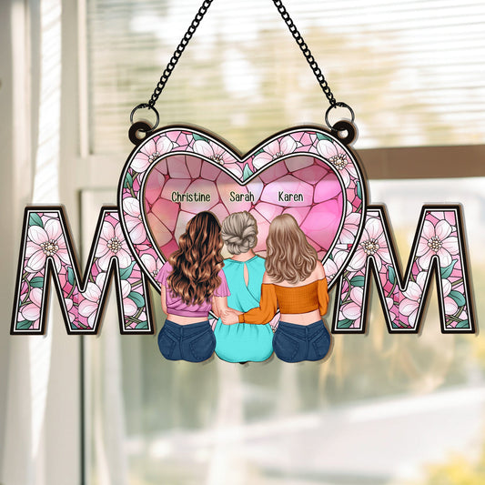 We Love You Mom New Version - Personalized Window Hanging Suncatcher Ornament