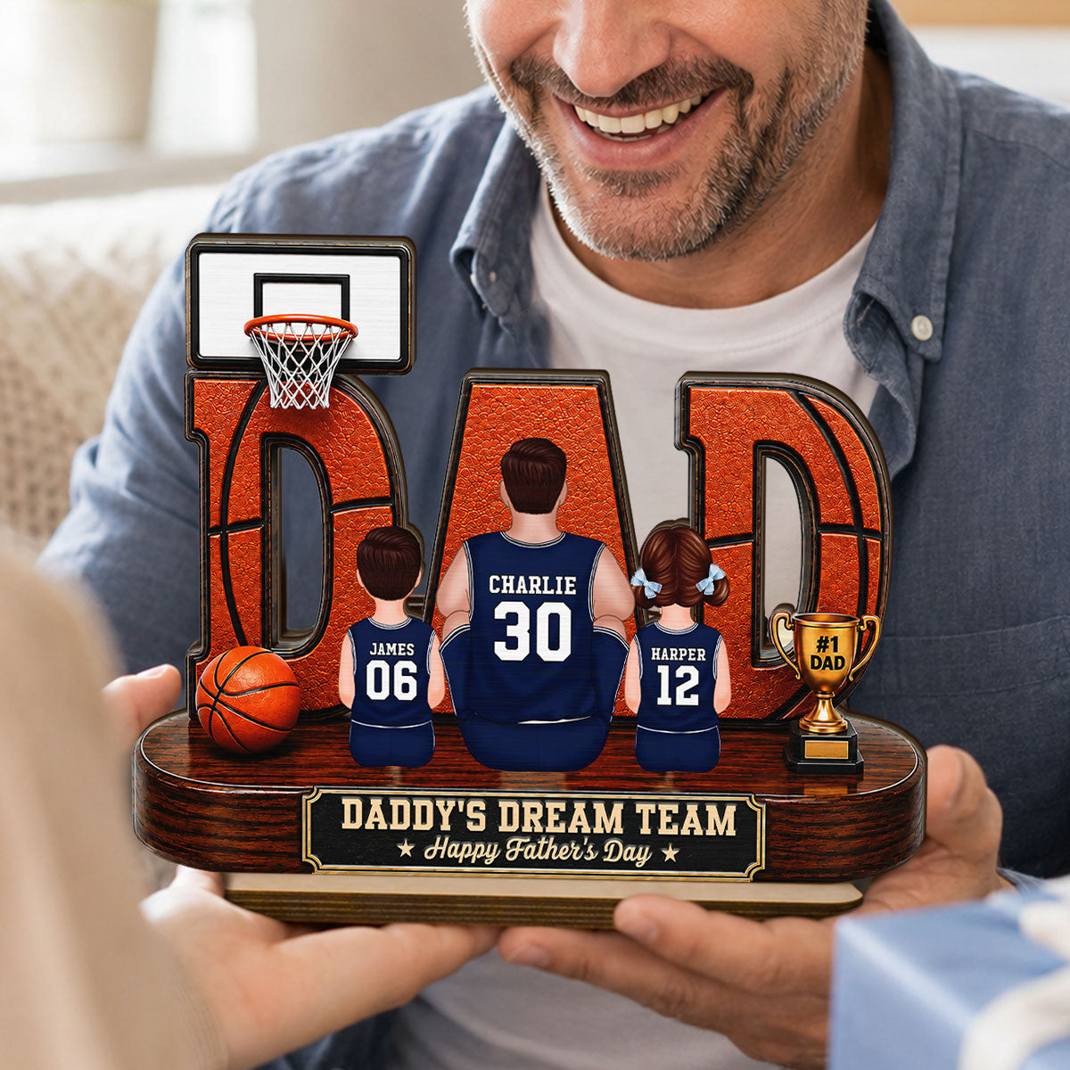 Basketball Dad Legend Daddy's Dream Team - Personalized 2-Layered Wooden Plaque - Unique Father's Day Gift For Dad, Husband, Basketball Fans
