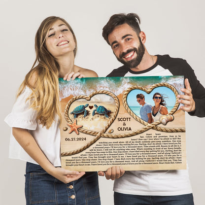Anniversary Gift Beach Hearts Rope Design With Custom Song Lyrics Canvas Wall Art