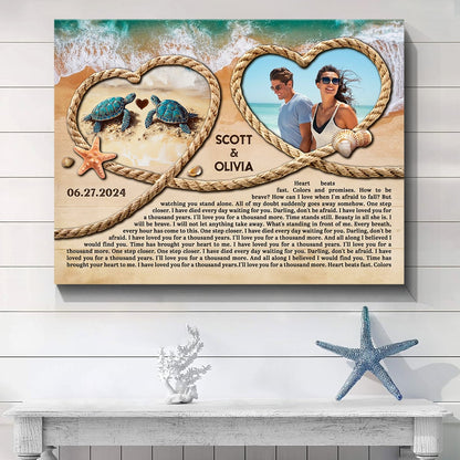 Anniversary Gift Beach Hearts Rope Design With Custom Song Lyrics Canvas Wall Art