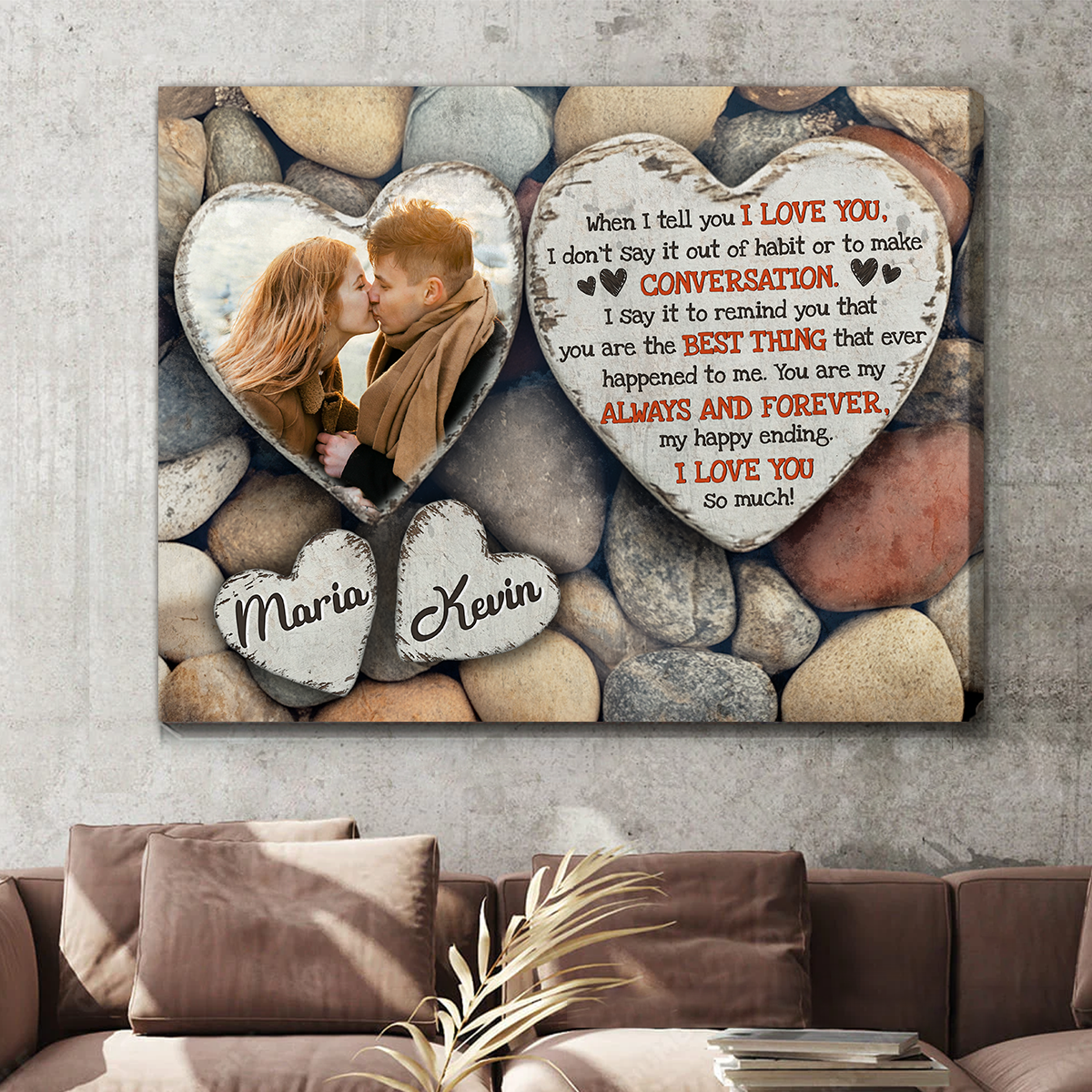 When I Tell You I Love You – Anniversary Gift Heart-Shaped Stone Background Canvas Print