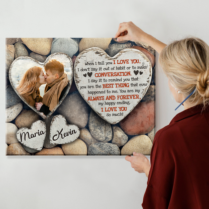 When I Tell You I Love You – Anniversary Gift Heart-Shaped Stone Background Canvas Print