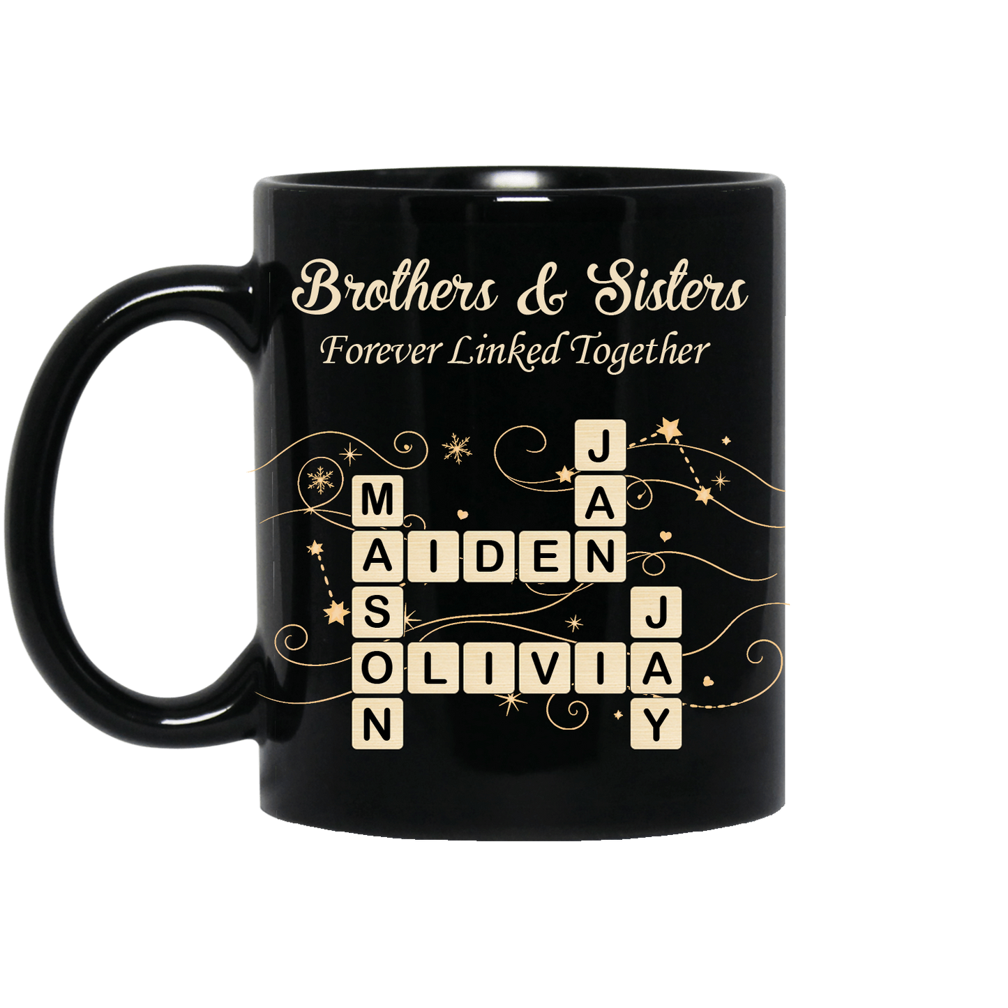 Custom Brothers & Sisters Forever Linked Together Crossword Puzzle Ceramic Mug, Gift For Brothers, Sisters, Siblings, Family