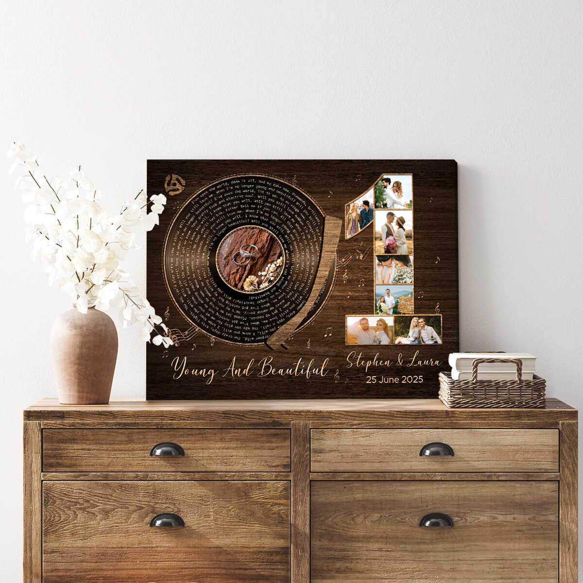 1st Anniversary With Favorite Song Canvas, Personalized Wedding Gift Idea, Wedding Song For Couple, Anniversary Gift